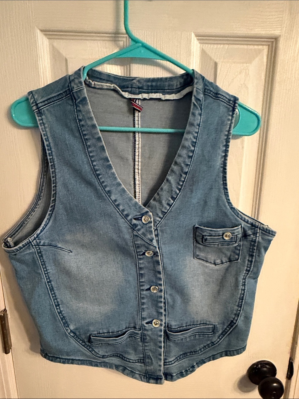 Light Wash Denim Button-Front Vest